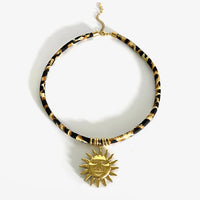 Stainless Steel Leopard Polyester Flower Heart Sun Drop Collar Necklace Personality Popular Gold Color Necklaces Jewelry Gift
