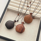 Minar Cute Lovely Brown Black Color Wood Flagon Long Pendant Necklaces Adjustable Rope Chain Chokers for Women Birthday Gift