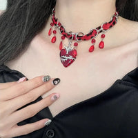 Luxurious Multi-Layer Red Beaded Flower Tassel Necklace Fashionable Choker High-End Clavicle Chain Jewelry Accessory