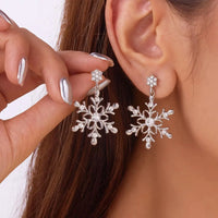 Delicate Multicolor Christmas Snowflake Stud Earrings for Women Zircon Pearl Dangle Piercing Earrings Girl New Year Party Gifts
