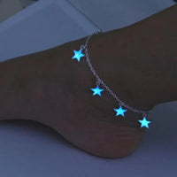 Luminous Europe and The United States Ladies Beach Wind Blue Five-pointed Star Tassel Anklet Luminous Star Bracelet Foot Jewelry