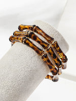 3pcs Leopard Acrylic Bamboo Women's Hand Bracelets Retro Stack Thin Tube Beaded Elastic Bracelet Bangle Couple Jewelry Gift