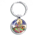 Hinduism Keychains Ganesha Vishnu Goddess of Kashmi Wealth Shiva Amulet Key Chain Glass Dome Keyring India Buddhism Jewelry Gift