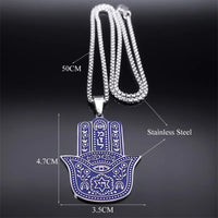 Chai Hebrew Letter Fatima Hamsa Hand Necklace Men/Women Stainless Steel Blue Color Jewish Lucky Necklacse Jewelry colar N7781S01
