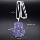 Chai Hebrew Letter Fatima Hamsa Hand Necklace Men/Women Stainless Steel Blue Color Jewish Lucky Necklacse Jewelry colar N7781S01