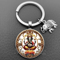 Sacred Elephant Ganesha Keychain Buddha keychain and key ring God Of Wealth Elephant glass key ring men and women bag decoration