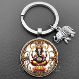 Sacred Elephant Ganesha Keychain Buddha keychain and key ring God Of Wealth Elephant glass key ring men and women bag decoration