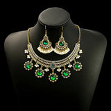 Luxury Elegant Crystal Wedding Jewelry Set Women Vintage Water Drop Earring Necklace Set Indian Gold Color Bijoux Bride Gift