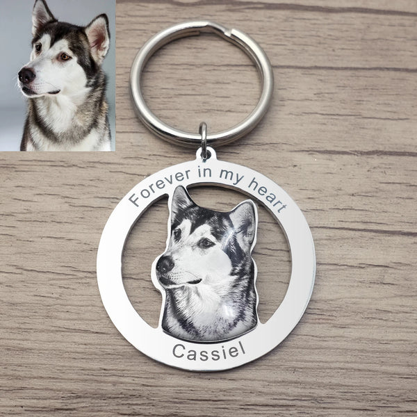 Custom Photo Engraved Keychain Personalised Picture Keyring Personalized Memorial Key Chain Your Dog Pet Portrait Customize Gift