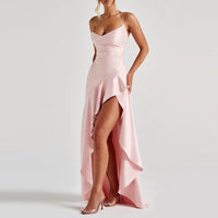 Banquet Luxury Irregular Solid Prom Gown Temperament High Waist Sleeveless Satin Dress Sexy Off Shoulder Slim Halter Long Robes