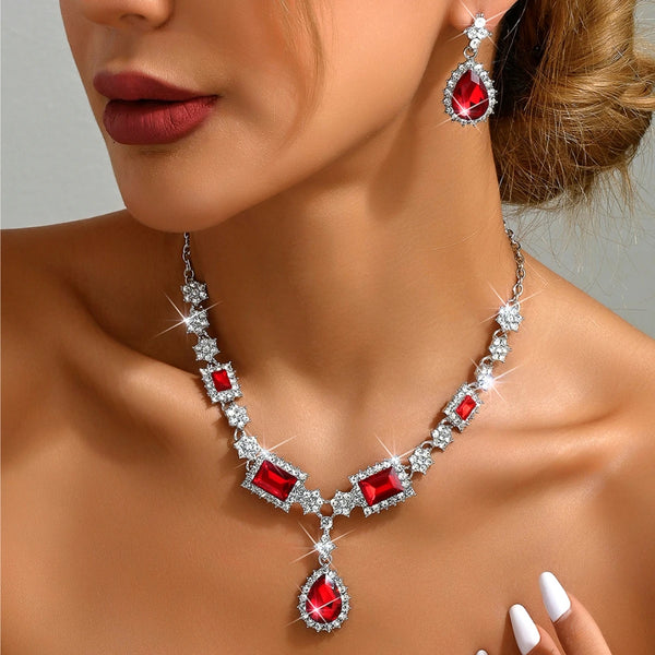 Ladies' fashionable design, geometric necklace, earrings, jewelry set suitable for weddings, gatherings, holidays, gifts