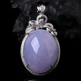 Natural Jade Chalcedony violet color Oval Necklace Large Pendant high-level Luxury Fashion Engagement Silver jewelry for women