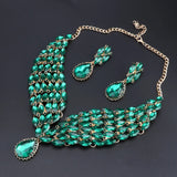 New Green Crystal Statement Necklace Earrings Set Gold Color Jewelry Sets Indian Bridal Wedding Costume Jewellery