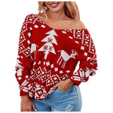 Women Knitwear Christmas Sweater Low Back Wrapped Knot Sexy Oversized Jumper Deep V-Neck Off Shoulder Hot Red Pullover Tops