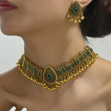 Fashion Indian Bollywood Traditional Crystal Wedding Choker Necklace Earrings Jhumka Jewelry Set Vintage Bohemian Collar Gifts