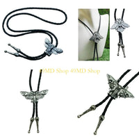 49MD Mens Gothic Western Bolo Tie Cowboy Necktie Metal Skull Moths Pedant Necklace