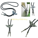 49MD Mens Gothic Western Bolo Tie Cowboy Necktie Metal Skull Moths Pedant Necklace
