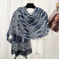 Ethnic Printed Cotton Hijab Viscose Tassels Scarf For Muslim Woman Hijabs Shawls Lady Soft Long Wraps Islim Headband Turban