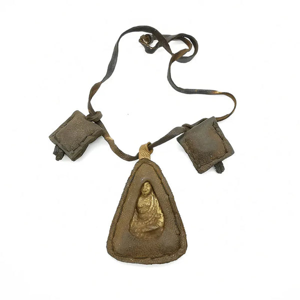 Tibet Local Pocket BUDDHA Amulet With Cow Leather Chain Necklace TNL392