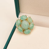 G-G Natural Amazonite Blue Crystal Cubic Zirconia Flower Shape Ring Fashion Gift