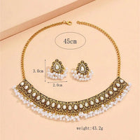 Ethnic Style Vintage Choker Necklace Earrings Set For Women Simulated Pearl Beads Jewelry Sets Resin Stone Crystal Jewelry Set