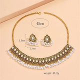 Ethnic Style Vintage Choker Necklace Earrings Set For Women Simulated Pearl Beads Jewelry Sets Resin Stone Crystal Jewelry Set