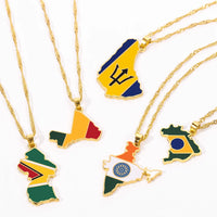 Country Map Flag Pendant Necklace Women Men Brazilian India Republic of Mali Neck Chain Hip Hop Jewelry For Friendsss Gifts