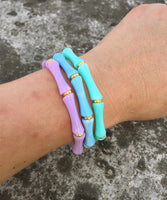 3pcs Leopard Acrylic Bamboo Women's Hand Bracelets Retro Stack Thin Tube Beaded Elastic Bracelet Bangle Couple Jewelry Gift