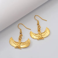 Anniyo Fab Egyptian Goddess Earrings Gold Plated Wing Earrings Ankh Bib Wicca Pagan Jewelry African Egypt Religion #098706E