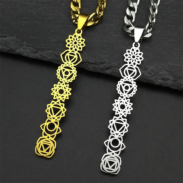 Yoga 7 Chakra Birth Flower Pendant Necklace for Women Men Stainless Steel Gold Silver Color Reiki Healing Amulet Jewelry Gift