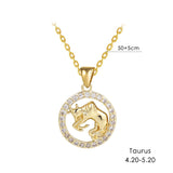 12 Zodiac Signs Necklace Copper Gold Plated Zodiac Signs Pendant Chain Ladies Necklace Birthday Jewelry Ladies Jewelry