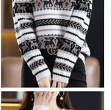 Autumn Winter Women Simple Elk Deer Jacquard Christmas Knitted Sweater Y2K Casual O Neck Long Sleeve Pullover Tops Loose Jumpers
