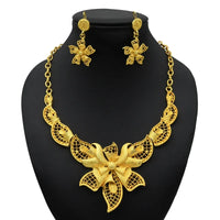 Dubai 24K Gold Color Jewelry Sets Wedding African Long Necklace Earrings For Women Nigerian Indian Bridal 2PCS Set Party Gifts