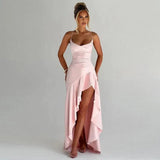 Sexy Satin Club Evening Party Dresses 2025 Summer Women Clothing Elegant Ruffle Irregular Backless Bandage Long Maxi Dress