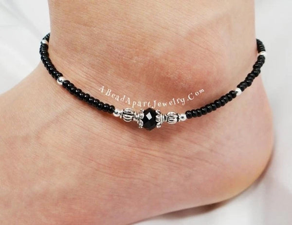 Anklet, Ankle Bracelet, Black Anklet, Crystal Anklet, Beaded Anklet, Beach Anklet, Ankle Jewelry, Foot Jewelry, Black Jewelry