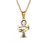 Ancient Egyptian Pharaoh Life Anka Cross Stainless Steel Necklace Anubis Totem Pendant Men\'s Amulet Jewelry Leather Rope Chain
