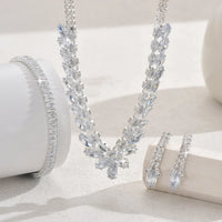 Women's fashionable rhinestone sparkling earrings necklace bracelet ring jewelry set wedding banquet party holiday gift
