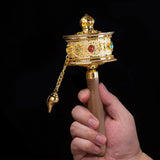 Hand Cranking Tibetan Prayer Wheel Double Bearing Colourful Turn Praying Instrument Wooden Handle Spinning Drum