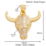 Animal Cow Ox Head Colourful Charm Pendant,18K Gold Plated Cubic Zirconia Necklace Bracelet for Jewelry Findings Supplies M62