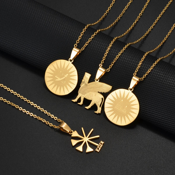 Anniyo (1Piece) Ashur Necklaces Lama,Lamma,Ezidi Winged Bull Lamassu Yezidi Lalish Yazidis Assyrian Jewelry #532862