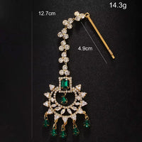 Stonefans Fashion Geometric Zircon Forehead Headpiece Indian Head Accessories Elegant Green Water Drop Hair Chain for Women