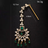 Stonefans Fashion Geometric Zircon Forehead Headpiece Indian Head Accessories Elegant Green Water Drop Hair Chain for Women