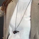 Minar Cute Lovely Brown Black Color Wood Flagon Long Pendant Necklaces Adjustable Rope Chain Chokers for Women Birthday Gift