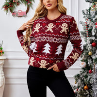 New Winter 2025 Christmas Women's Sweater Jacquard Print Full Sleeve O Neck Casual Soft Knitwear Merry Xmas Female Pullover Top