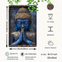 Blue Buddha Statue with Hands Folded in Prayer, Vintage Aluminum Sign for Yacht Decoration, Living Room, Gym - 1pc 8x12inch