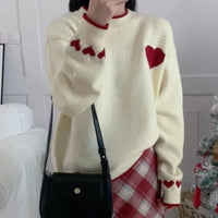Xingqing Christmas y2k Sweaters Women Clothes Heart Print Round Neck Long Sleeve Knitted Pullover Tops 2000s Aesthetic Clothing