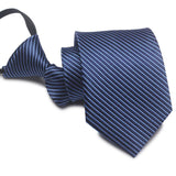 Zipper Ties For Men Women Striped Mens Tie For Business Wedding Skinny Neck Tie Casual Slim Blue deep Light navy blue Necktie