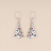Huitan Christmas Tree Shaped Dangle Earrings with Colorful Cubic Zirconia Fancy Silver Color Ear Accessories for Women Jewelry