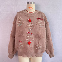 Christmas Sweater Women 2024 Korean Style O Neck Casual Loose Jumper Women Chic O Neck Peark Bow New Year Sweater Knitwear