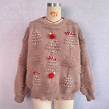 Christmas Sweater Women 2024 Korean Style O Neck Casual Loose Jumper Women Chic O Neck Peark Bow New Year Sweater Knitwear